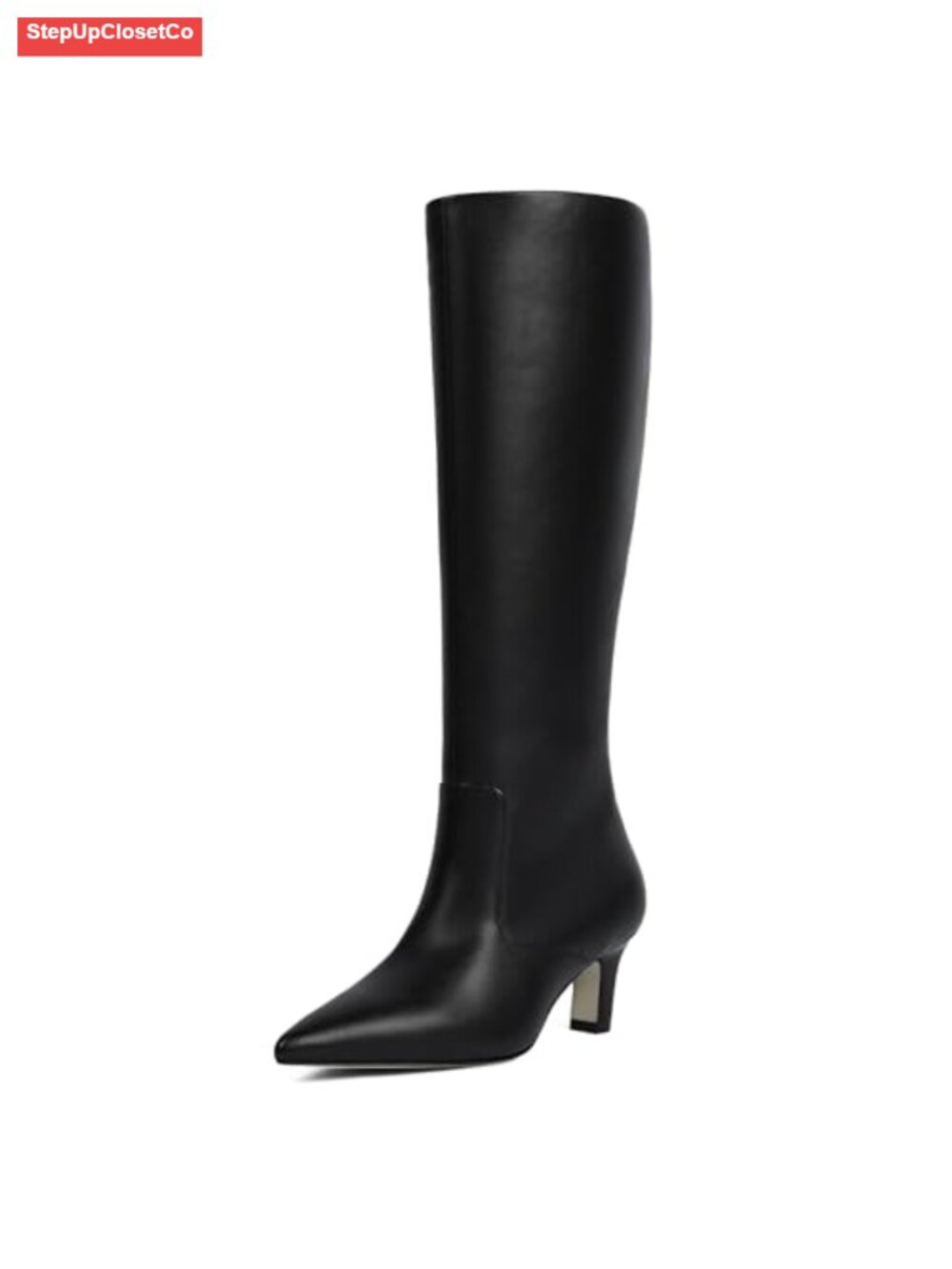 Knee High Boots Pointed Toe Kitten Heel Tall Faux Leather